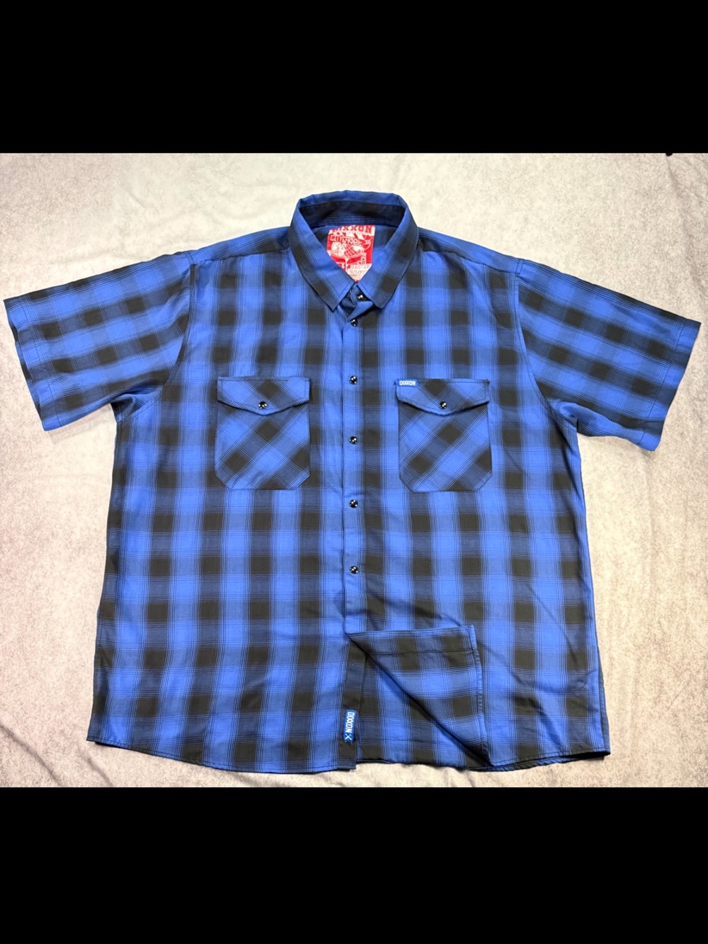 Dixxon Flannel Co City Gardens Blue and Black Plaid Snap Button Short Sleeve 3XL